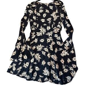 black and white long sleeve floral dress size 6
